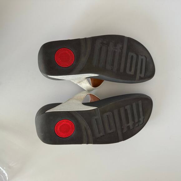 FitFlop Lulu Shimmerweave ToePost Sandals Silver Black Flip Flop Women Size 8 - Picture 7 of 10